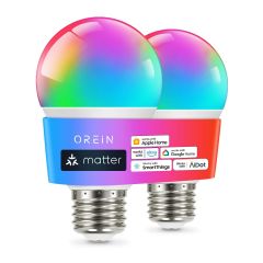OREiN Matter Smart Light Bulbs, Work with Alexa/Google Home/Apple Home/SmartThings, 800 Lumens Equivalent 60W 2Pack