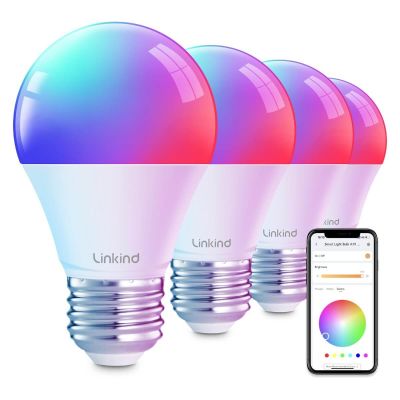 Linkind Smart A19 WiFi RGBW Flood Light Bulb That Work with Alexa & Google Home, 2.4GHz RGBTW WiFi Bluetooth Light Bulb 60W, 800LM